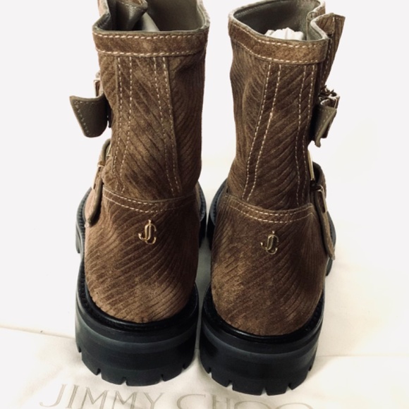 Jimmy Choo Leather Beige Clay Pull On Flat Ankle Suede Corduroy Buckle Boots - Picture 4 of 13